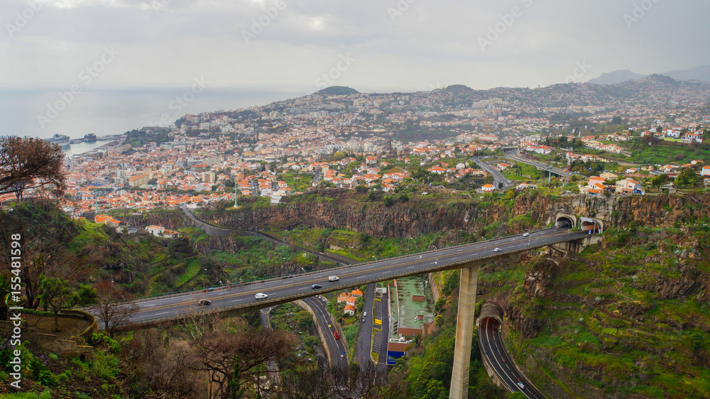 Madeira - Funchal - Jardim Botânico da Madeira with view to the city and streets with tunnels