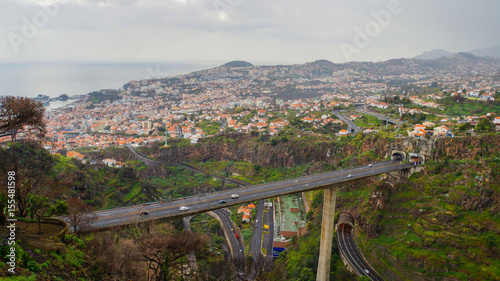 Obraz na płótnie Madeira - Funchal - Jardim Botânico da Madeira with view to the city and streets with tunnels w salonie