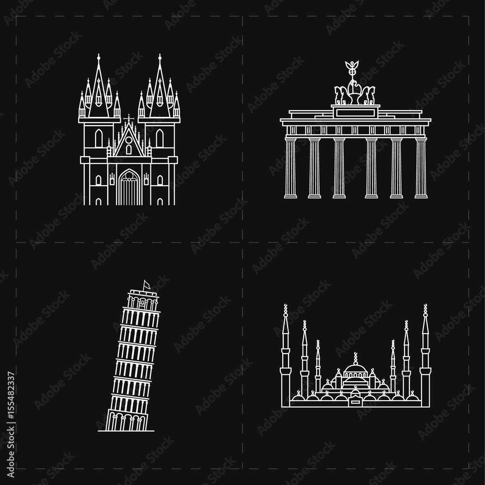 Fototapeta premium four flat landmark icons 