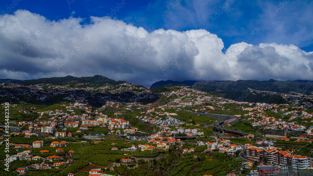 Madeira - Green island with banana plants and houses on the mountains from Miradouro de Torre Madeira - Green island with banana plants and houses on the mountains from Miradouro de Torre