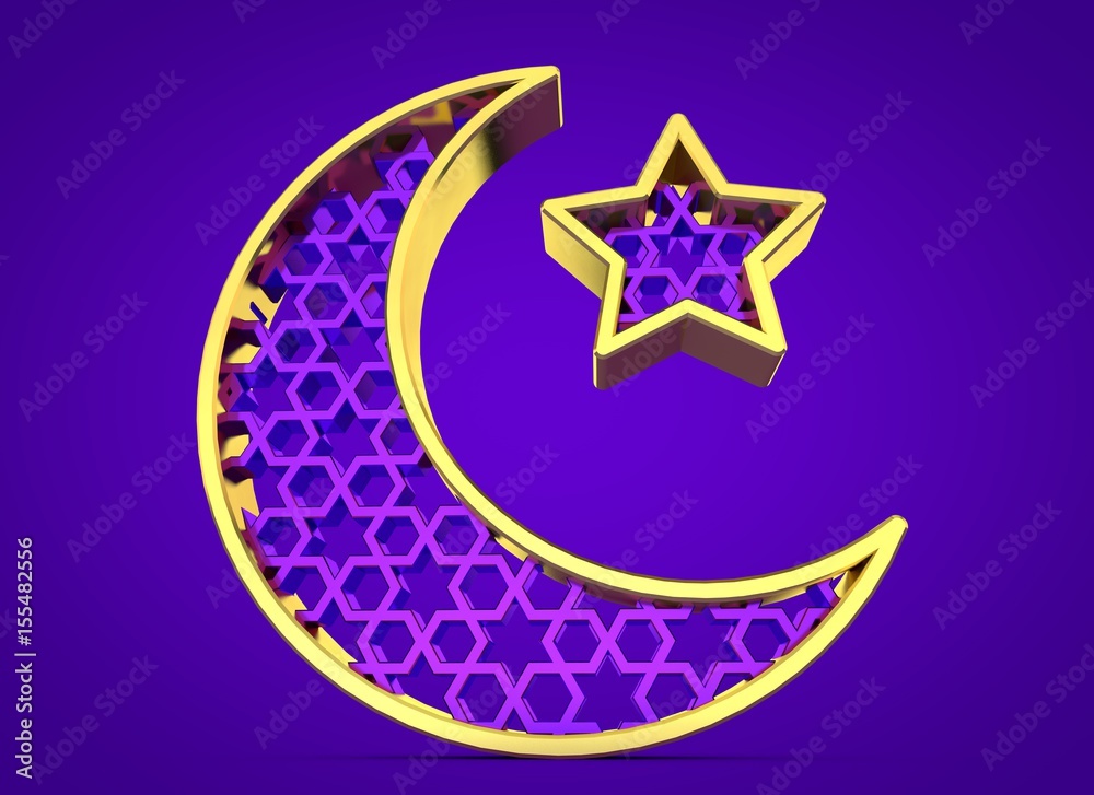 Ramadan Kareem moon and star. 3D Rendering Ramadan Kareem moon and star. 3D Rendering