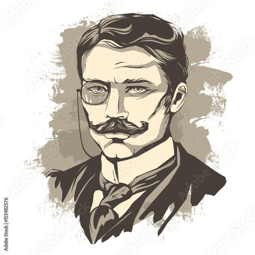 Sketch of a learned man with a mustache and a pince-nez