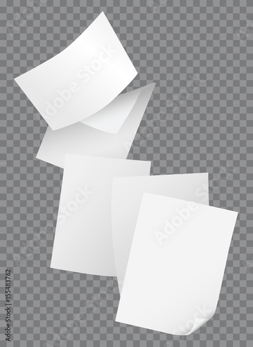 Flying blank papers isolated on transparent background vector illustration