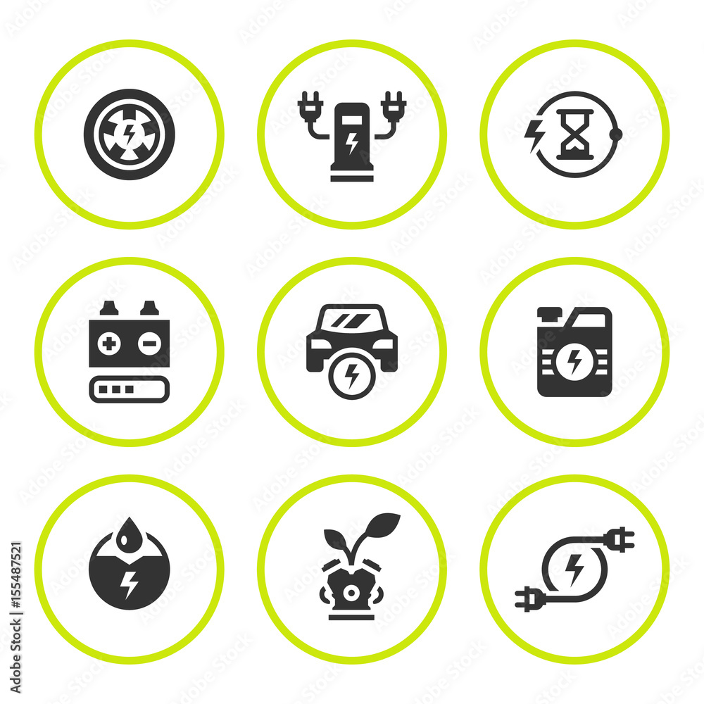 Set round icons of electric car