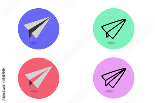 Paper airplane with shadow vector sketch icon isolated on background.  4 difference kind of  Paper airplane icon. Paper air plane for infographics, website or app.