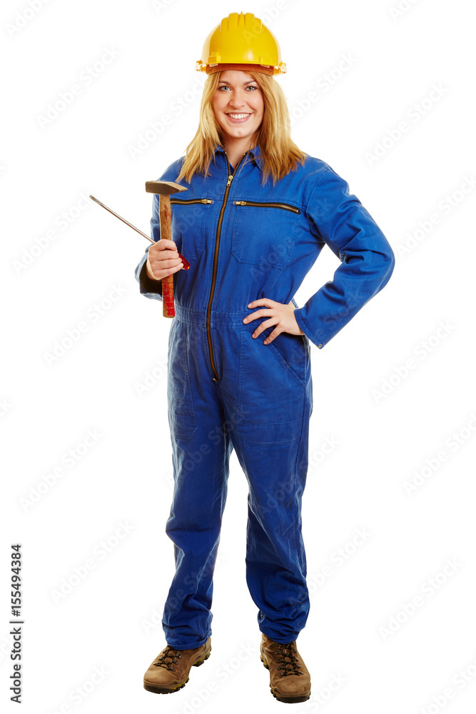 Frau als Bauarbeiter im Blaumann Stock Photo | Adobe Stock