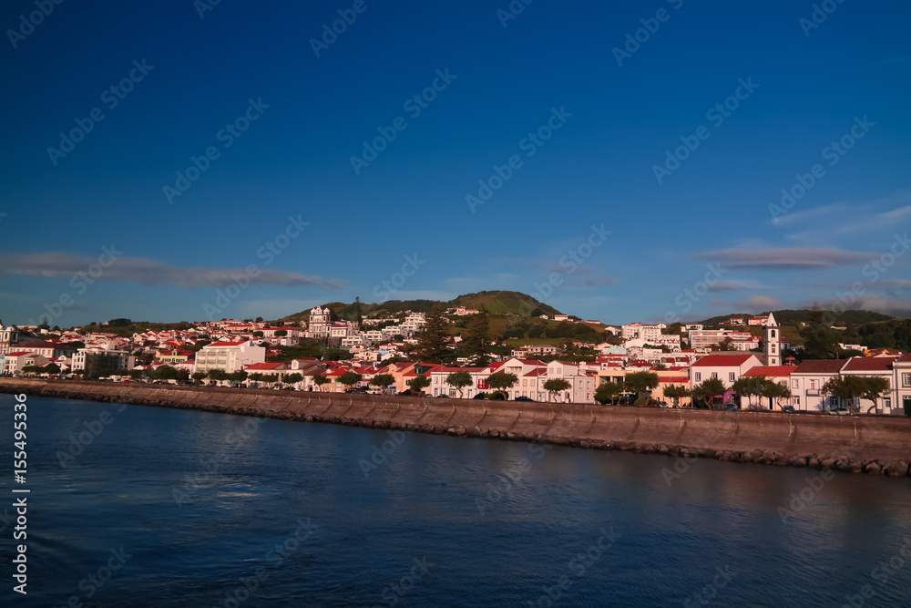 Sea view to Horta marina and city at Faial island, Azores, Portugal