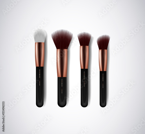 Professional Makeup Brushes kit. For concealer Powder Blush, Eye Shadow or Brow isolated. Brand templates.