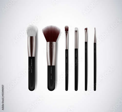 Professional Makeup Brushes kit. For concealer Powder Blush, Eye Shadow or Brow isolated. Brand templates.