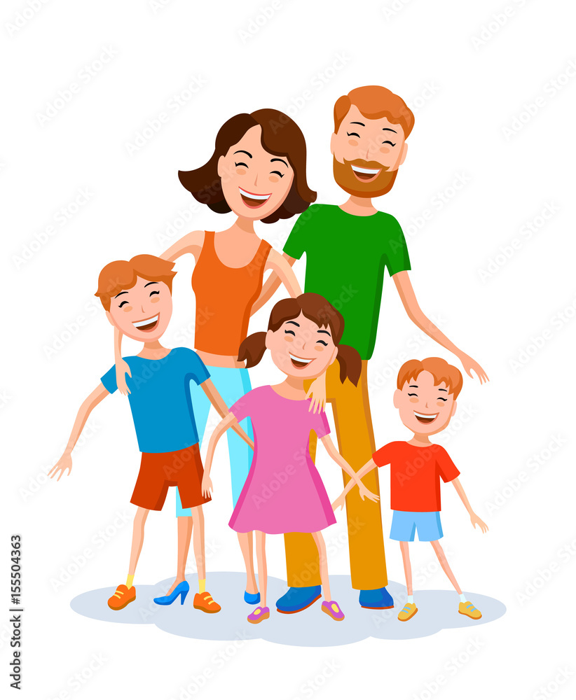 Cute cartoon family in colorful stylish clothes