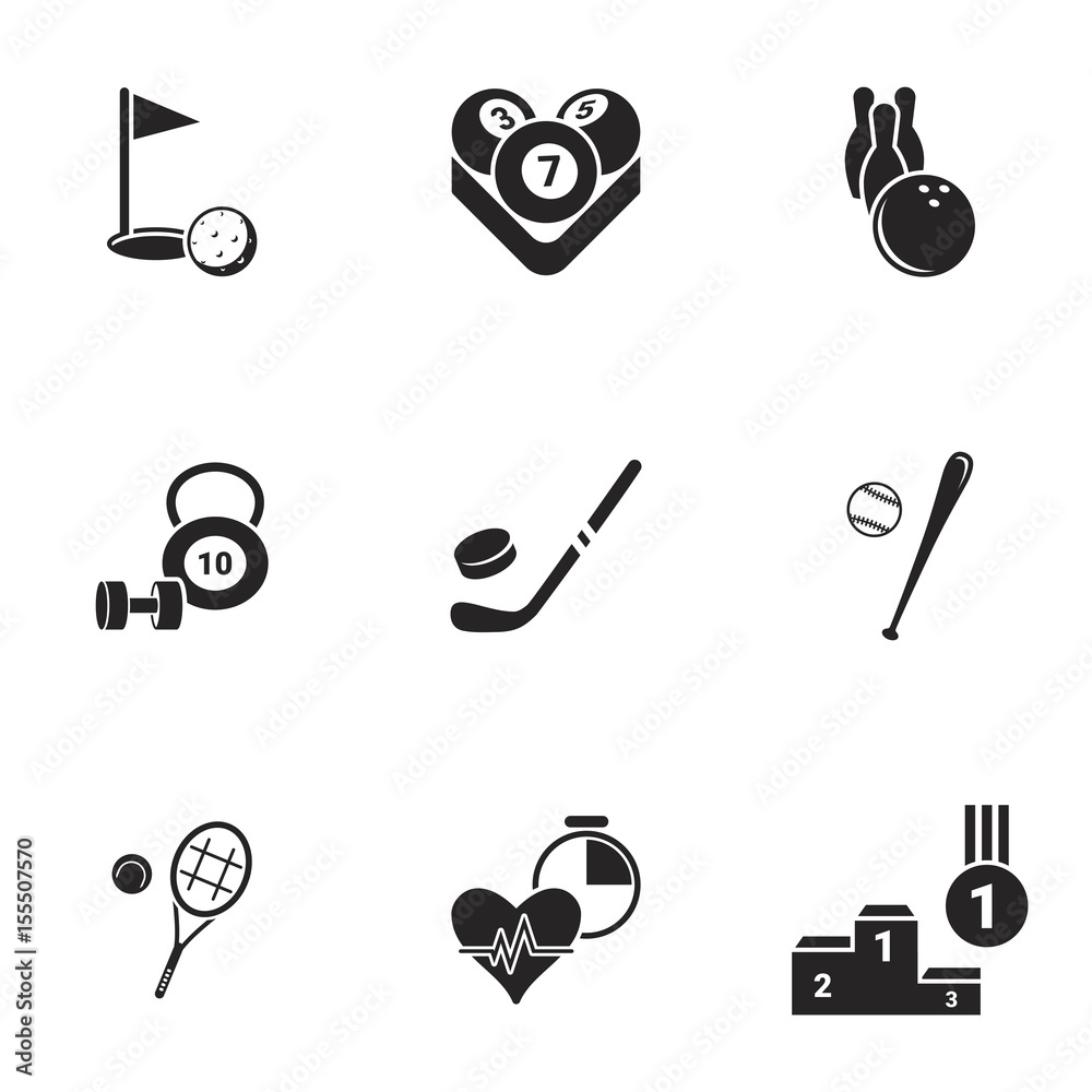 Fototapeta premium Icons for theme Sports. White background, vector, icon, set