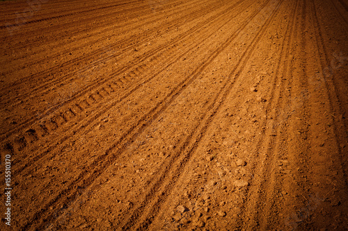 plowed agricultural field in which the crop is grown, the furrows close-up