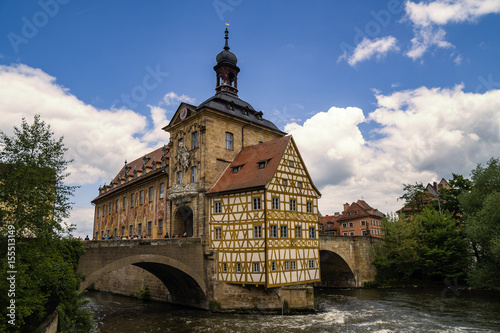 Landmark of Bamberg Upper bridge and Old Town Hall townhall, Ger