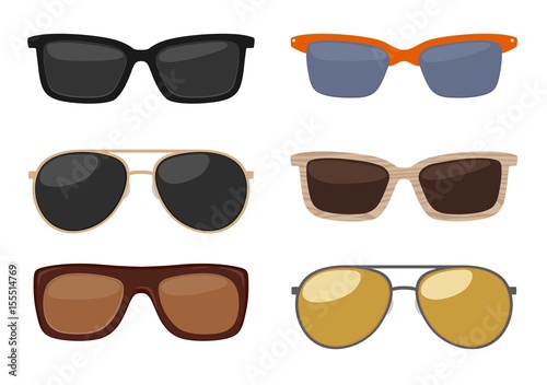 Types of sunglasses. Vector color flat illustration on white background