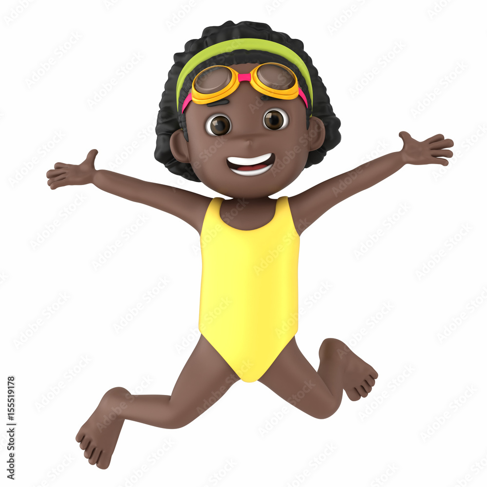 3d render of a kid wearing swimsuit and goggles jumping 3d render of a kid wearing swimsuit and goggles jumping
