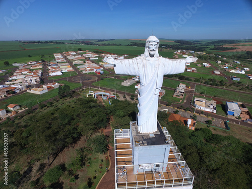 Aerial view of Christ the Redeemer in the city of Sertaozinho, Sao Paulo, Brazil. photo