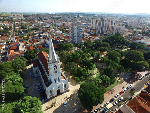 Aerial view of the Church Nossa Senhora Aparecida in Sertaozinho city, Sao Paulo, Brazil photo