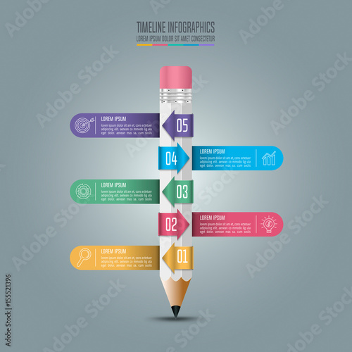 Education infographics template 5 step option.