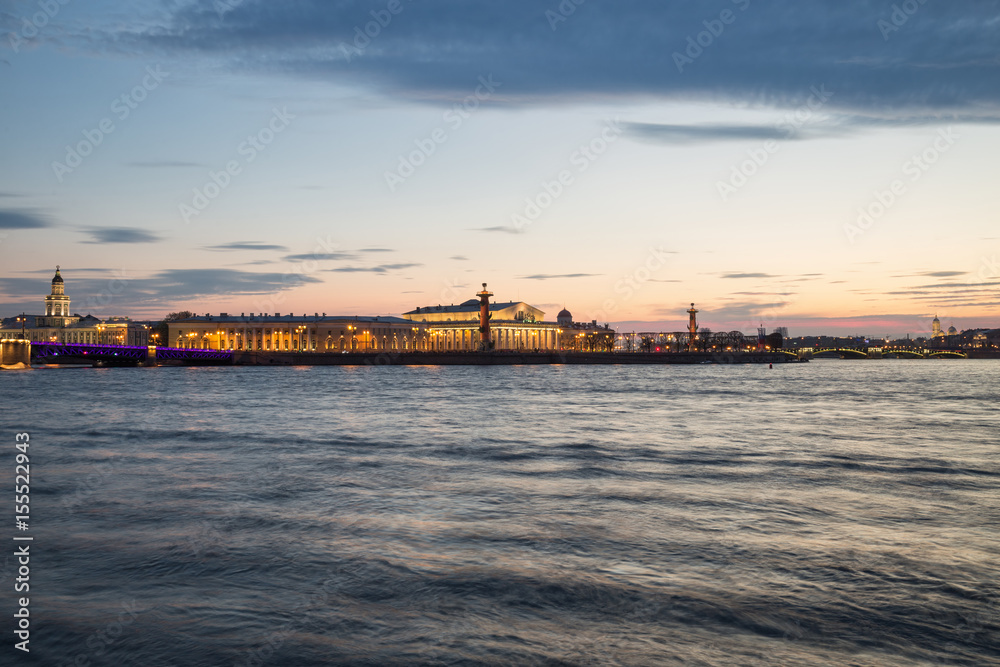 Spit of Vasilievsky Island in the summer evening