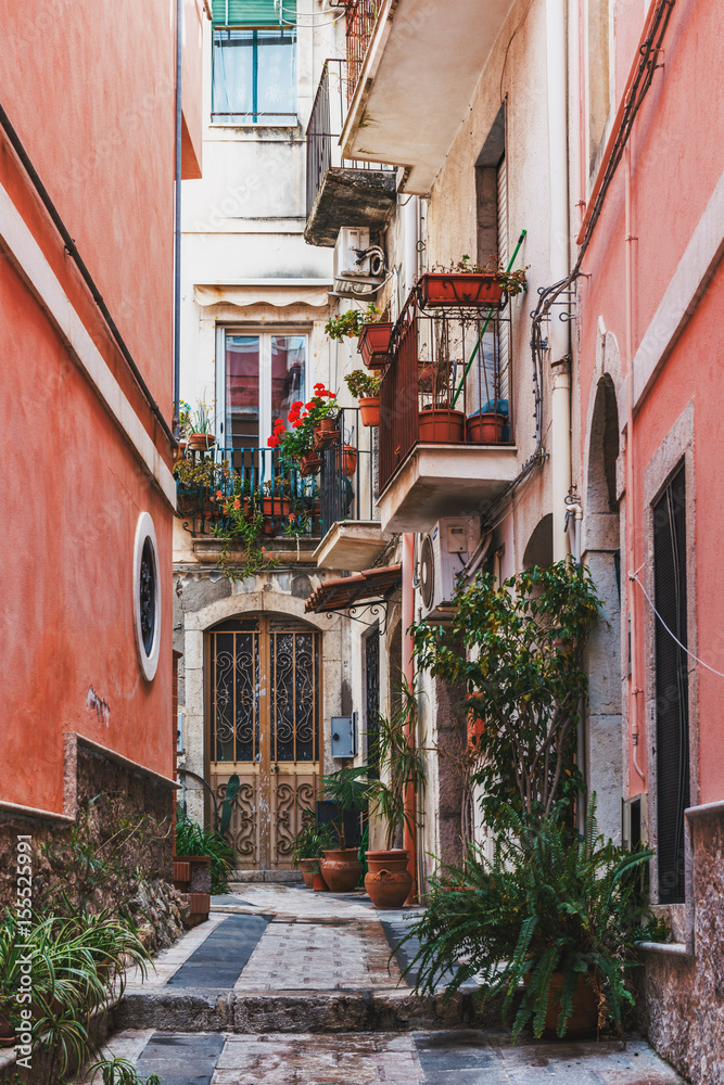 Picturesque cobbled walkway in Taormina