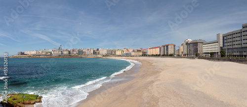 Panoramic view of Orzan beach in La Coruna, Spain photo