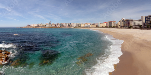 Panoramic view of Orzan beach in La Coruna, Spain photo