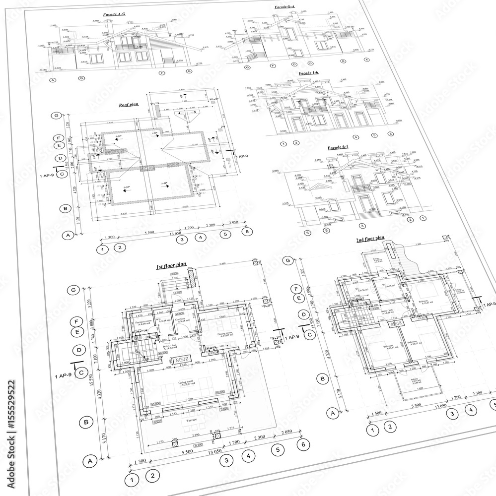 Detailed architectural plan, floor plan, layout, perspective view