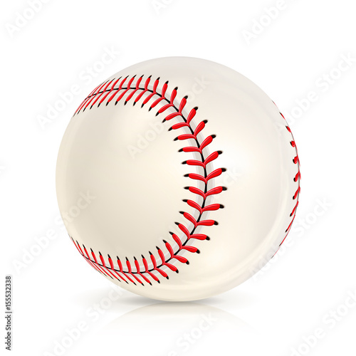 Baseball Leather Ball Isolated On White. SoftBall Base Ball. Shiny Baseball Ball. Sport Leather Ball. Vector Illustration