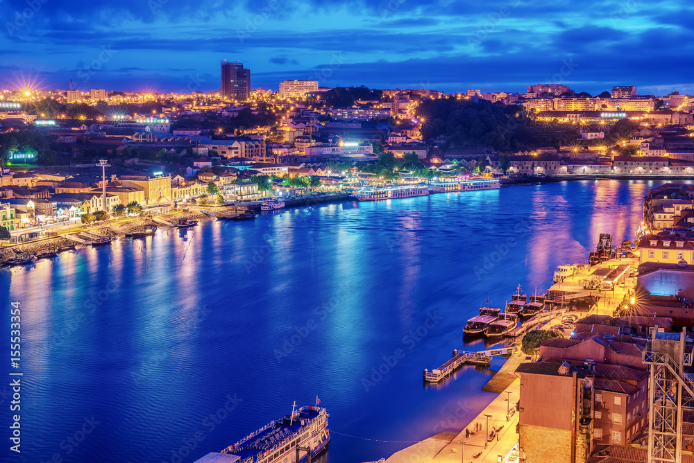 Porto, Portugal: aerial view of the old town at sunset
