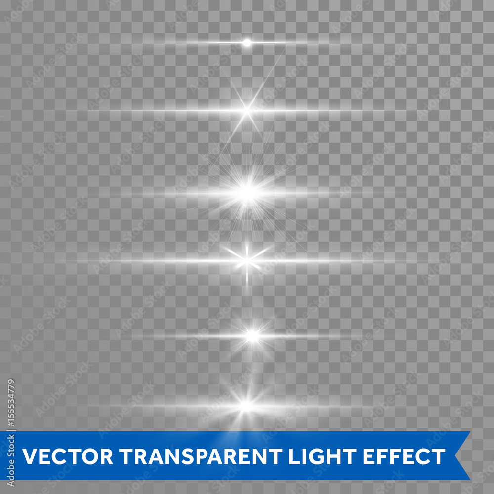 Light shine effect or starlight lens flare vector isolated icons transparent background - obrazy, fototapety, plakaty 