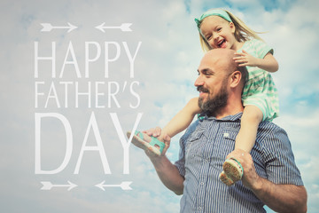Adorable daughter and father portrait, happy family, father's day background