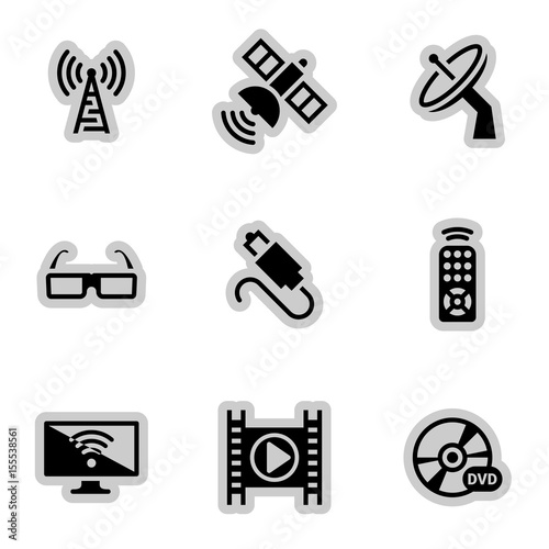 Icons for theme Tv, satellite, broadcasting, vector, icon, set. White background