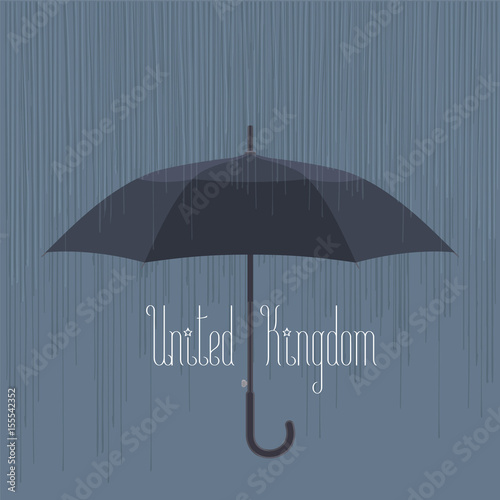 Rain and umbrella in UK  London vector illustration
