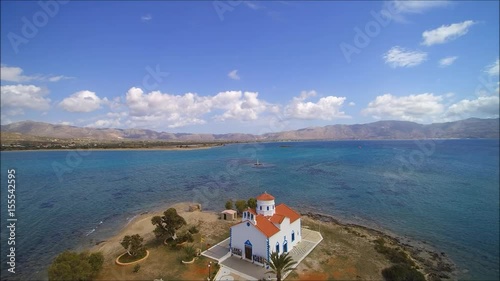 Drone flight over the main village on the island of Elafonisos in Greece