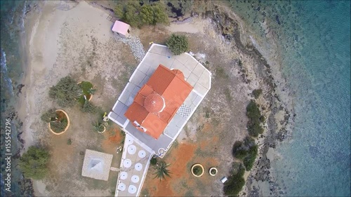 Drone flight over the main village on the island of Elafonisos in Greece