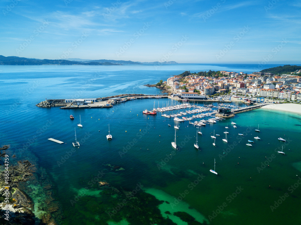 Obraz premium Aerial view of Portonovo harbor, Galicia
