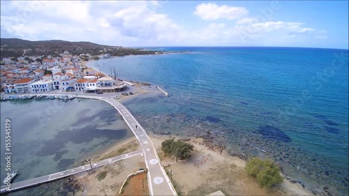 Drone flight over the main village on the island of Elafonisos in Greece