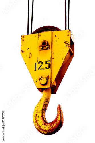 hook a crane old rusty yellow color isolated on a white background