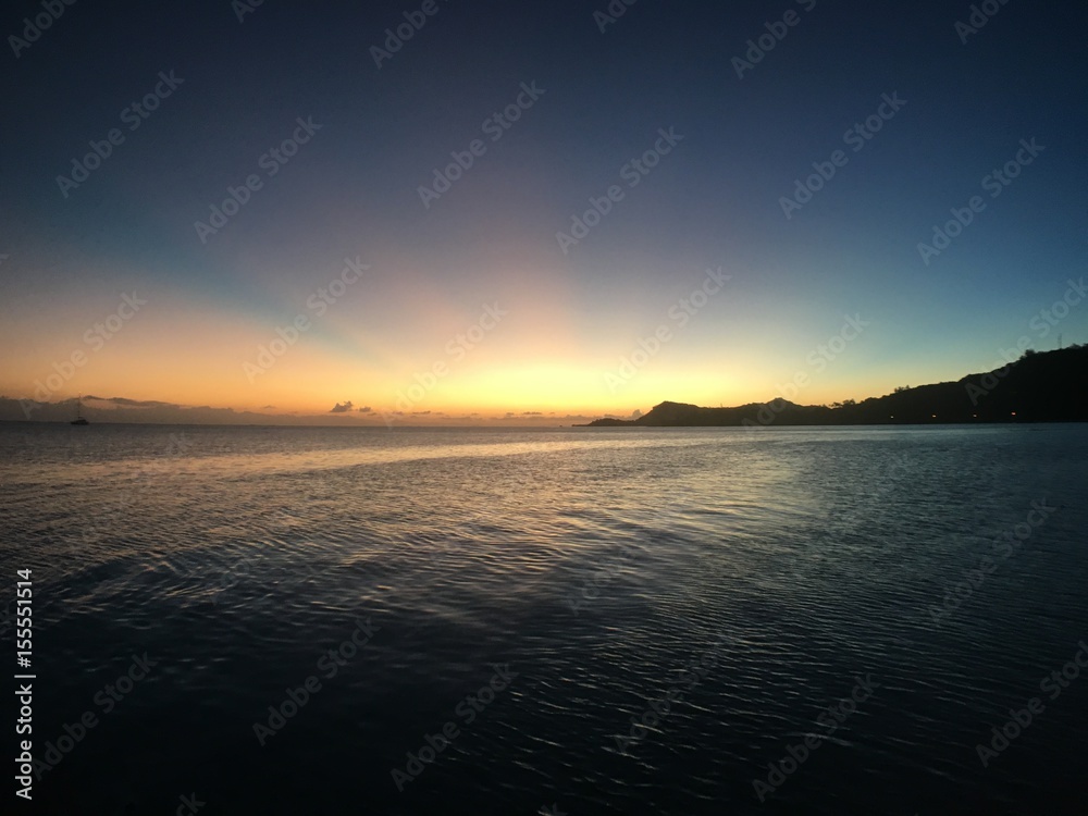 Beautiful sunset covering the plage Matira into beautiful colours, Bora Bora, Tahiti, French Polynesia