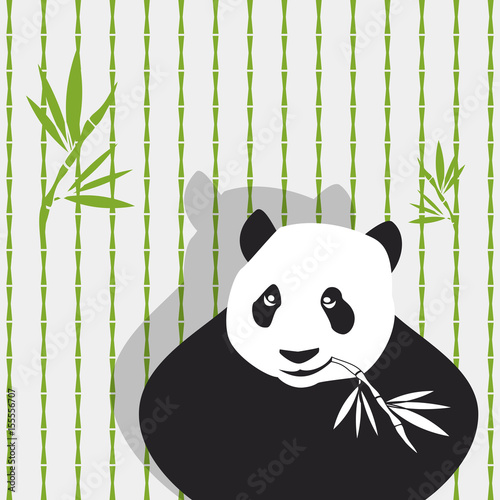 Fototapeta Naklejka Na Ścianę i Meble -  Panda eating bamboo on bamboo tree background vector illustration