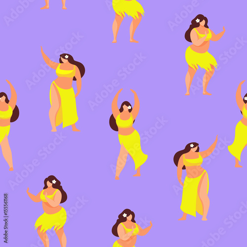 Seamless pattern of plus size Hawaiian women.