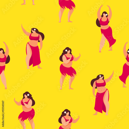 Seamless pattern of plus size Hawaiian women.