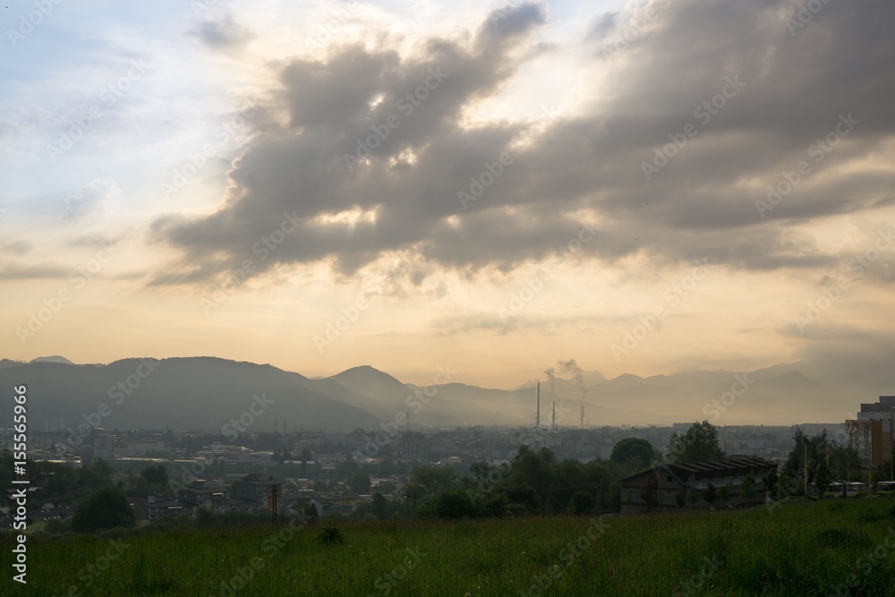 Sunrise and sunset over the hills and town. Slovakia Sunrise and sunset over the hills and town. Slovakia