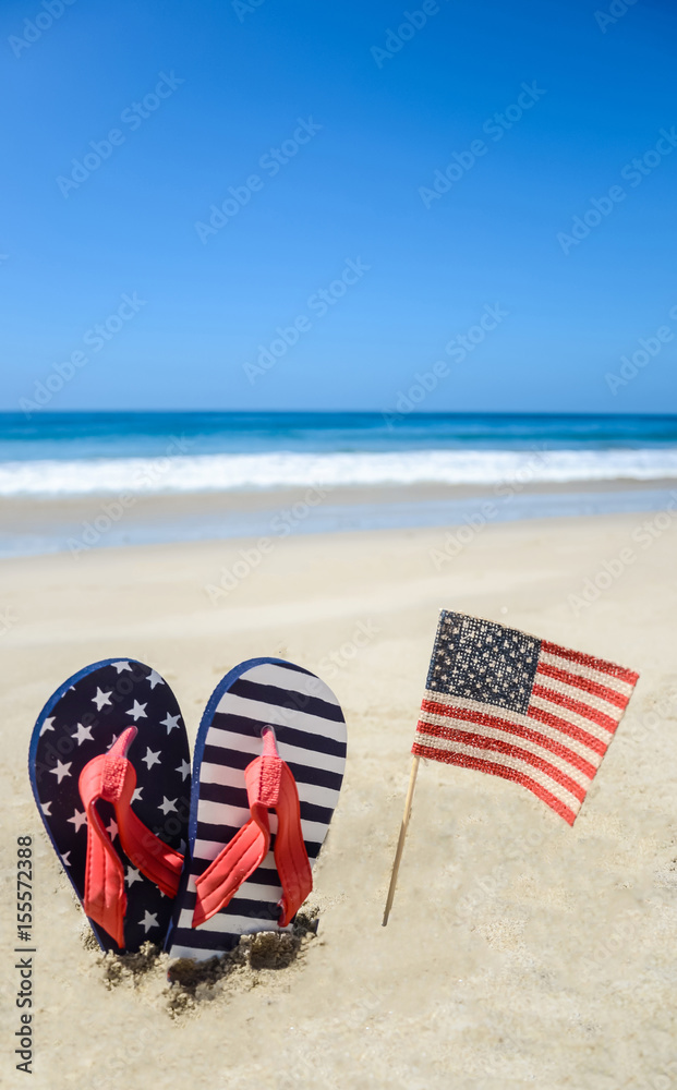 Patriotic USA background on the sandy beach Patriotic USA background on the sandy beach