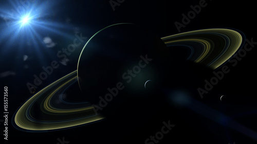 Fototapeta Naklejka Na Ścianę i Meble -  sunrise on planet Saturn, with moons in front of the Sun