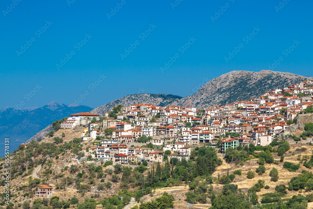 Aerial drone photo of traditional greek village