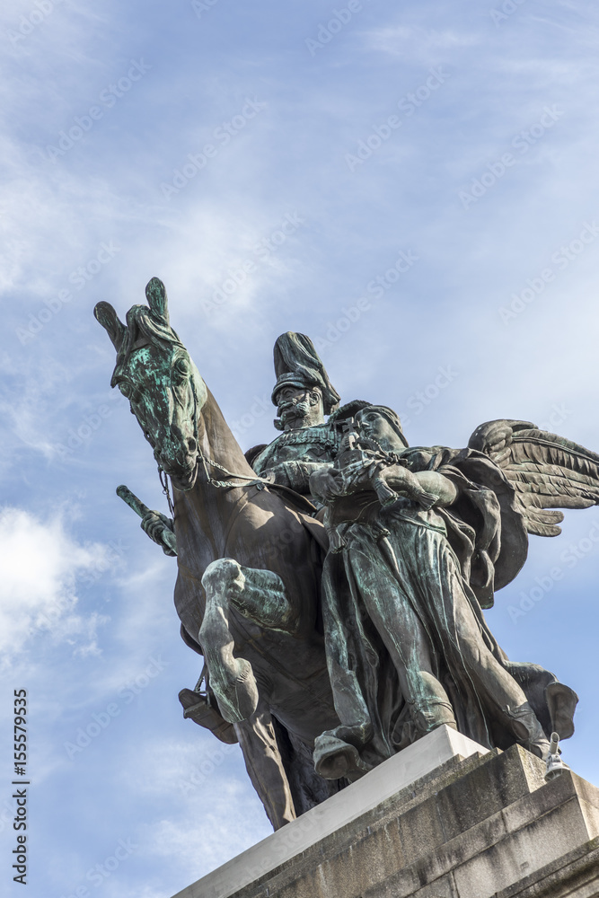 equestrian statue of German Emperor William I in German Corner in Koblenz, Germany.