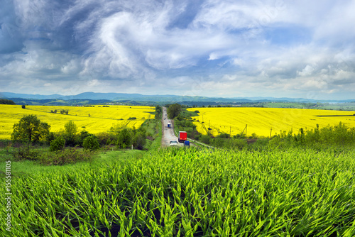 Obraz na płótnie Rape fields and highway w salonie