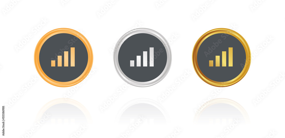 Statistik aufsteigend - Bronze, Silber, Gold Buttons Statistik aufsteigend - Bronze, Silber, Gold Buttons