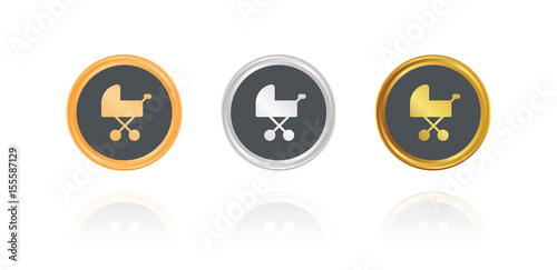 Kinderwagen - Kind - Bronze, Silber, Gold Buttons